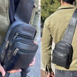Men's Sling Backpack Genuine Leather Chest bag Crossbody Bag Shoulder Bag